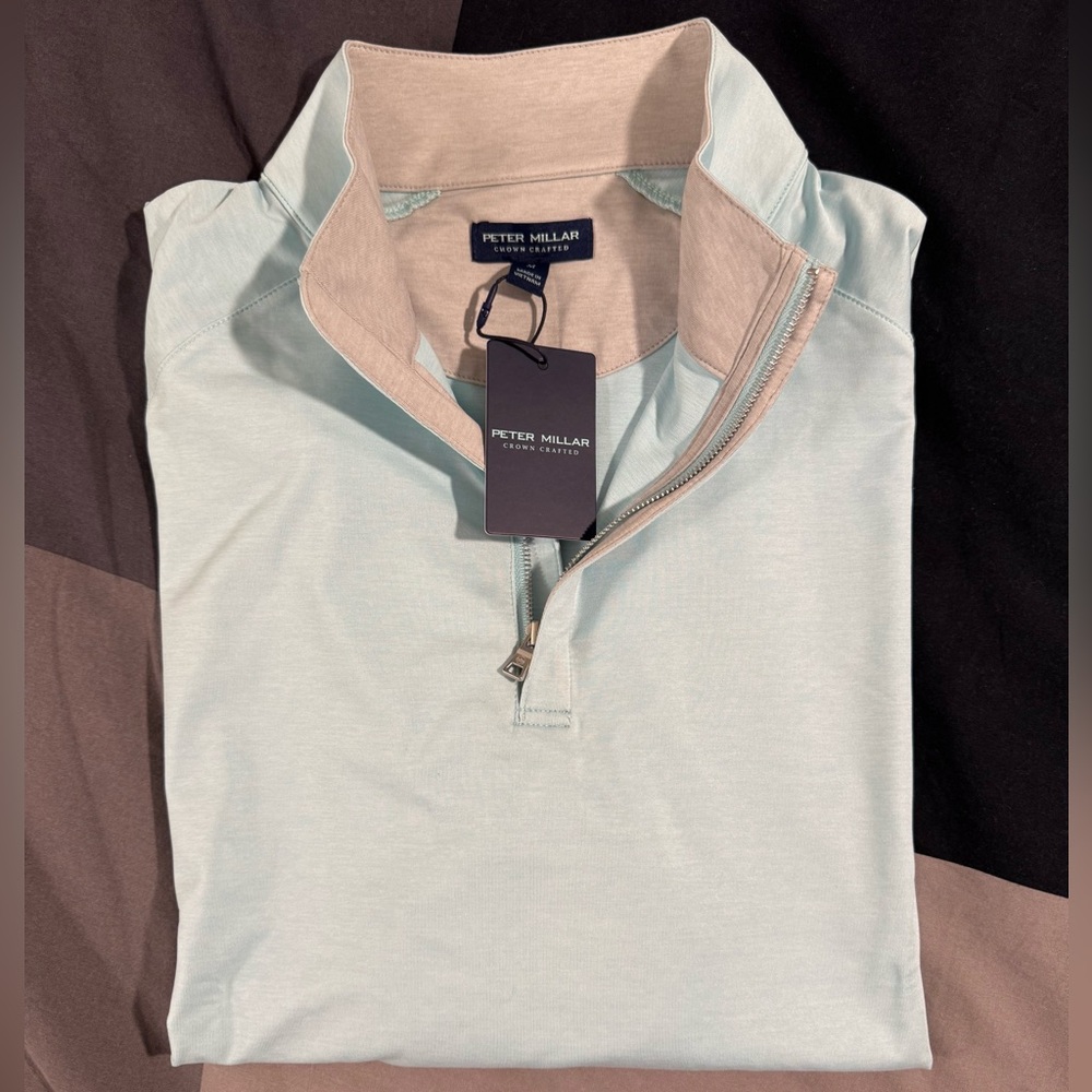 Peter Millar Men's Crown Crafted Light Blue 1/4 Zip Golf Size Medium NWT ($145)